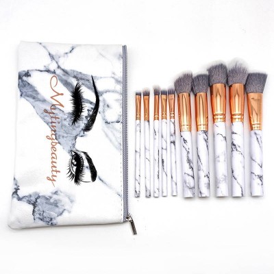 Muting 10pcs Marble Makeup Brush with PU bag Cosmetic Make Up foundation Brushes Custom Logo Private Label Makeup Brush Set